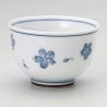 Taza de té de cerámica japonesa, blanca con flores azules - HANA