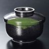 Chawanmushi Japanese tea bowl with lid, black and green - SANKAKKEI