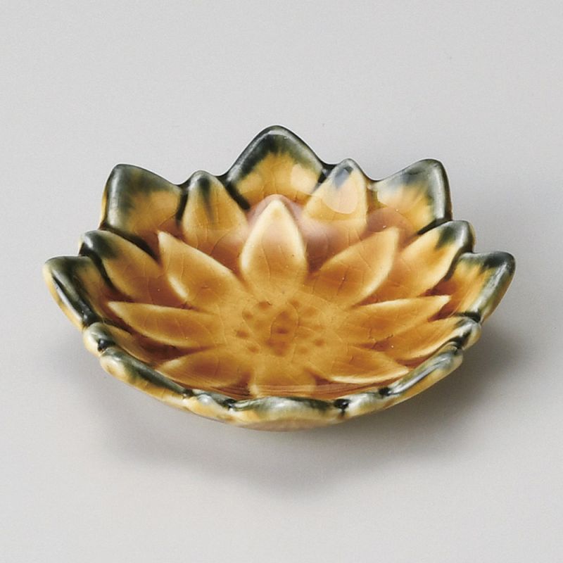Small Japanese ceramic vessel, brown lotus, SOSU