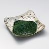 Japanische quadratische Platte mit beigen und grünen Keramikkanten - CHUO HIROBA