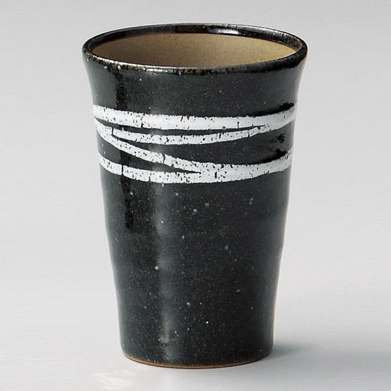 japanese blue with white lines tall cup 11cm TENMOKU WHITE LINE