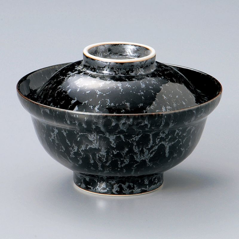 Japanische Keramikschale mit Deckel, KOTAKUNOARU KURO, schwarz