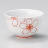 Tazza da tè in ceramica giapponese, bianca con fiori rossi - SAKURA