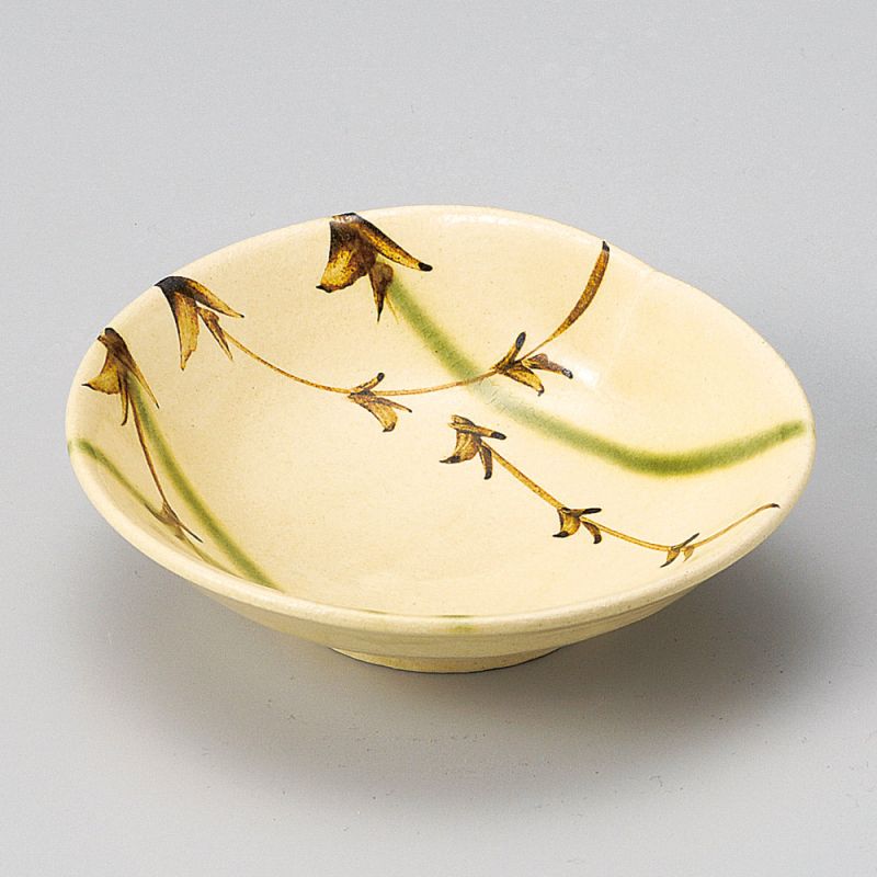 Kleiner japanischer beige Keramikbehälter mit Naturmustern - SHOKUBUTSU