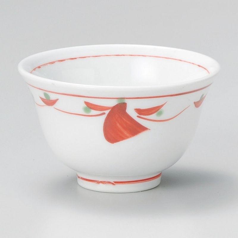 Japanese ceramic tea cup, white, red and green dots - POINTU