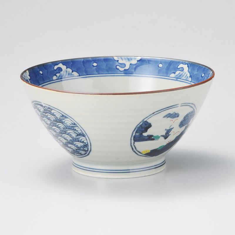 Japanische Keramik-Ramenschale, blau, Wellenuniversum - NAMI