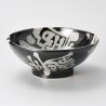 Japanese ramen bowl in black ceramic with Japanese symbol, NIHONGO NO TOJIGO