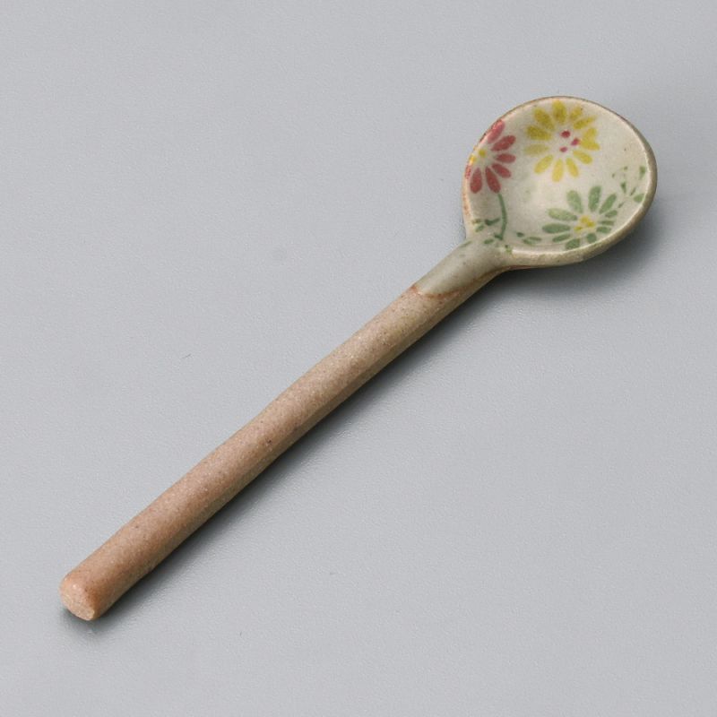 Cuchara de cerámica japonesa, motivos florales, FURAWAZU