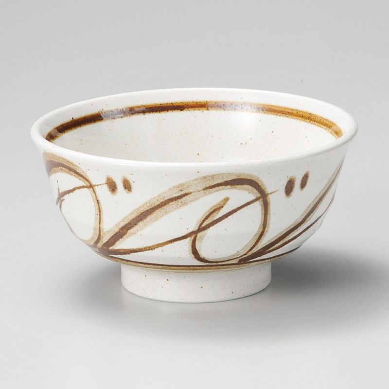 Japanische Donburi-Schale aus beiger Keramik mit braunen Mustern - SENPU