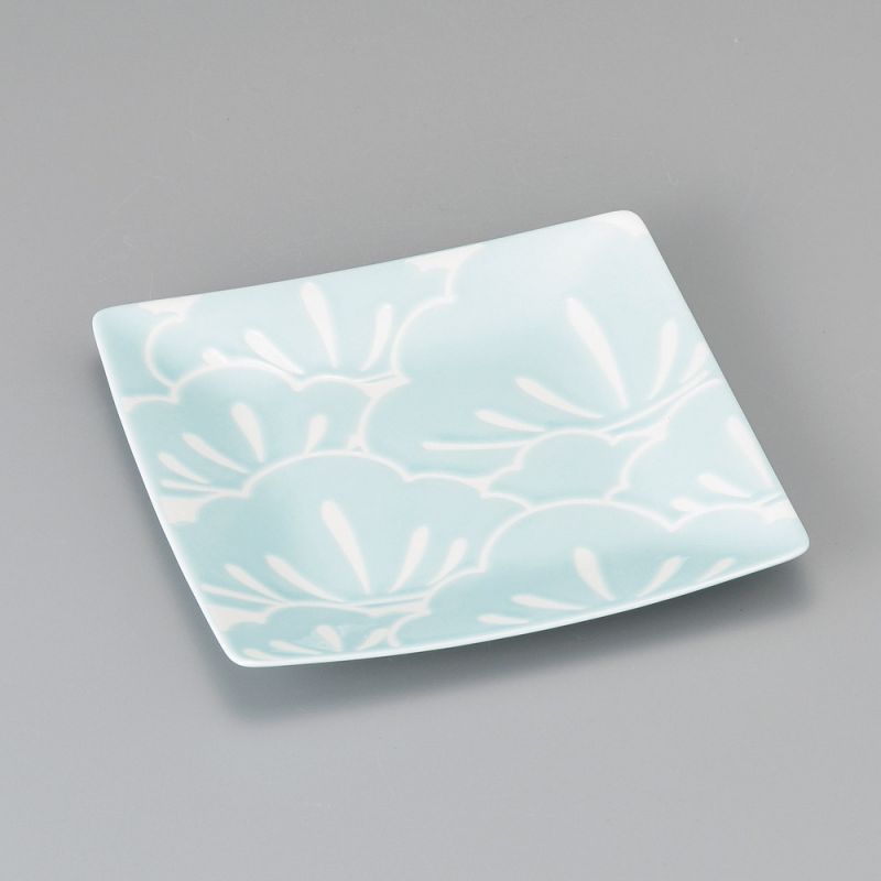 Japanische quadratische Keramikplatte, blau und weiß - MATSU