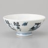 Japanese blue and white ceramic rice bowl, FUKURO, owl