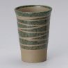 Japanese 11cm green tall teacup ORIBE in ceramic, lines