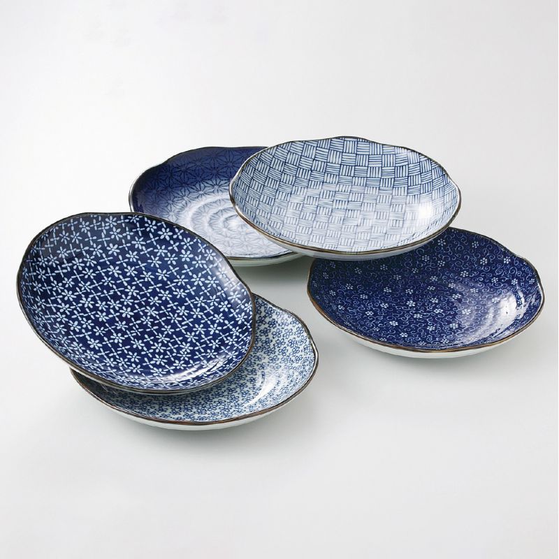 Japanese blue patterns round plates set Ø23cm IMAYÔ KOZOME