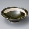 Japanese green ceramic ramen bowl, UZUMAKI, beige brush