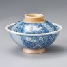 Ciotola blu in ceramica giapponese con coperchio, SHONZUI, fiori