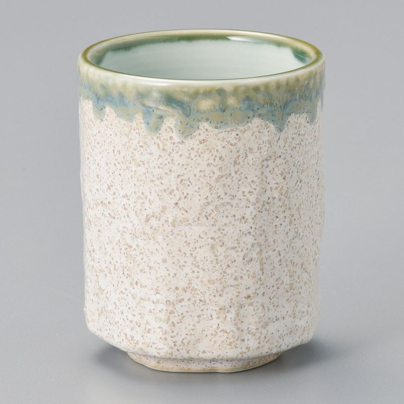 Taza de té de cerámica japonesa, beige, pintura infundida verde - FUKISOKU