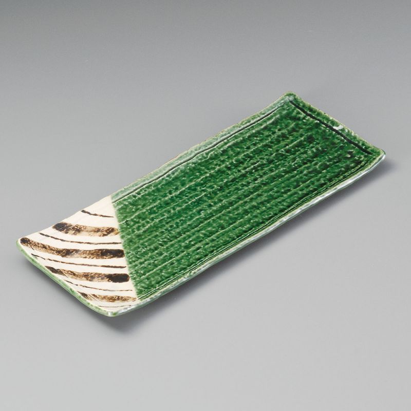 Rechteckige Platte aus grüner und beiger Keramik - CHAIRO NO SEN