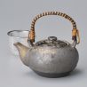 Teiera giapponese in ceramica marrone con manico effetto bronzo
