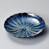 Runder japanischer Keramikteller in Form einer Chrysantheme, KIKU, dunkelblau