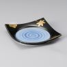 Japanische kleine quadratische schwarze Platte mit handbemalter Vergoldung - MOMIJI SAKURA