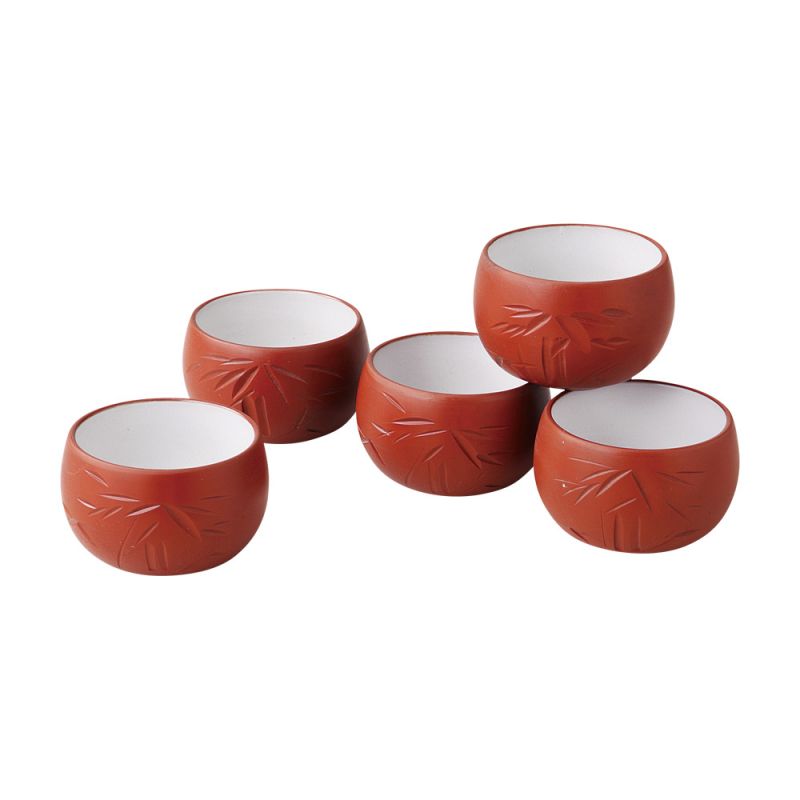 Set of 5 japanese teacups tokoname BAMBOO TAKE