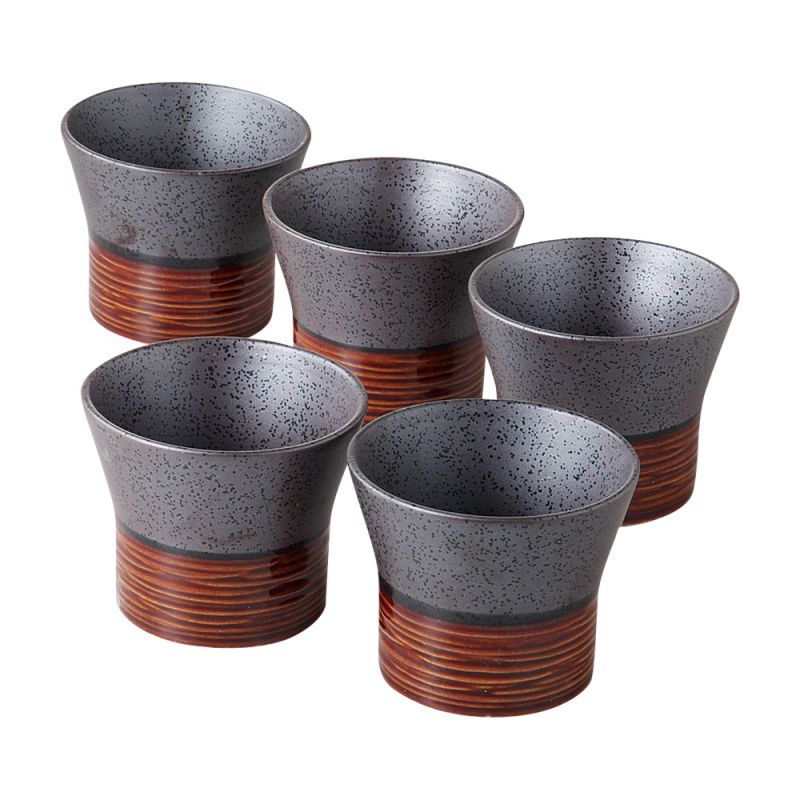 Set of 5 Japanese ceramic tea cups - TENMOKU 2