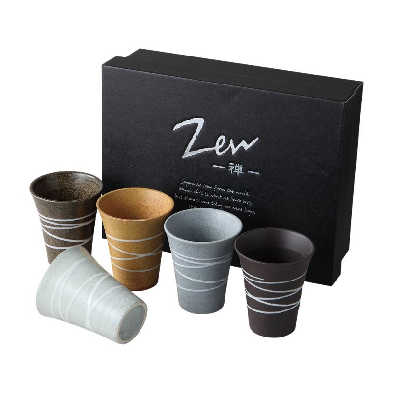 Set de 5 tasses japonaises en céramique, motif spirale - RASEN 