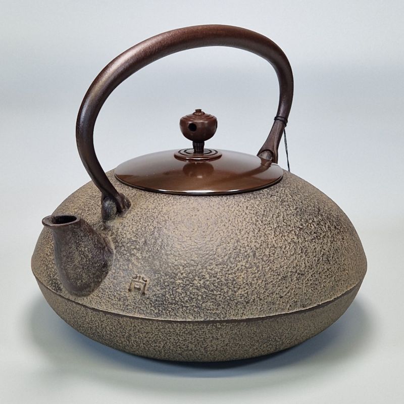 Bouilloire en fonte japonaise couvercle cuivre, 1.6 lt, HIRAMARU, bronze