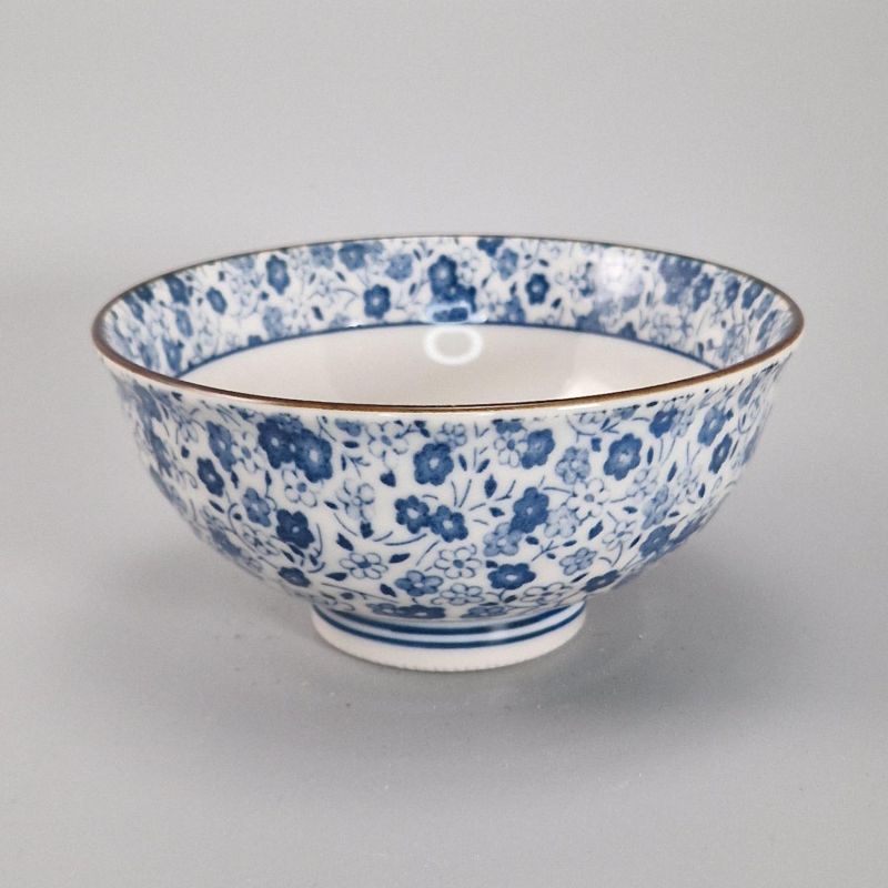 petit bol à riz japonais bleu en céramique, KOBANA, fleurs