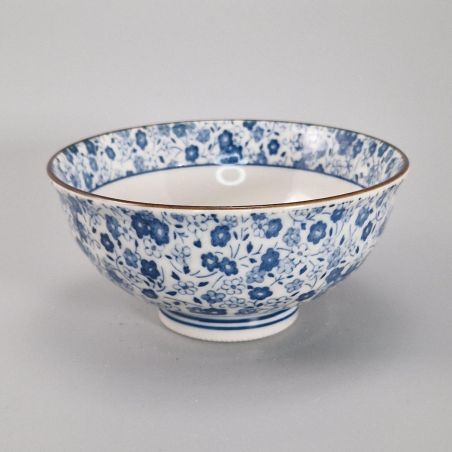 small blue japanese rice bowl in ceramic, KOBANA Ø11,6cm flowers