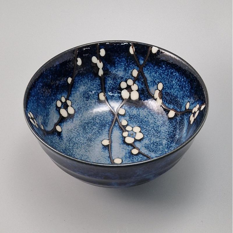 Kleine japanische blaue Keramikschale mit Blumenmuster - SOSHUN HANA BLUE - 15,7 cm