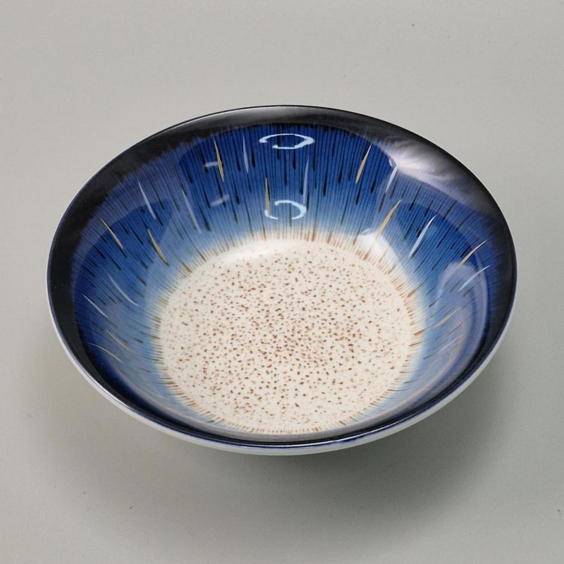 Japanische ausgestellte weiße und blaue Reisschale, astrales Leuchten - ASUTORARU