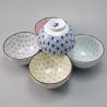 5 teacups set with patterns white light blue deep blue red and green ASANOHA