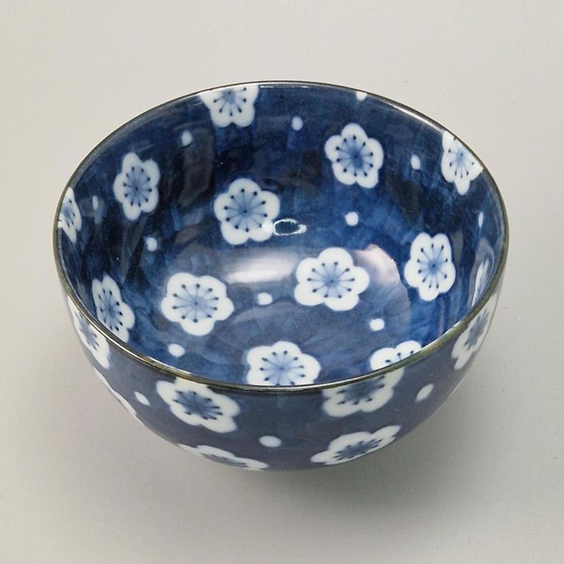 Bol à riz japonais noir et bleu - FUKUFUME - fleurs de prunier