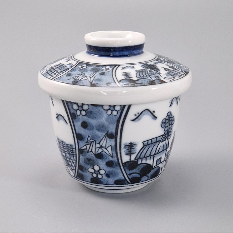 Japanischer Becher mit Deckel Chawan Mushi, traditionelle Landschaft - KEIKAN