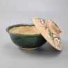 Tazón de cerámica japonés con tapa, ORIBE MARUMON KODAMA, verde