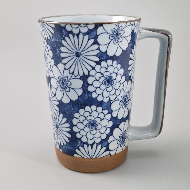 Grand mug japonais à thé en céramique - Hanazome Bleu