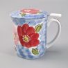 Tasse à thé en céramique japonaise avec couvercle et filtre, motifs fleurs, FURAWAZU