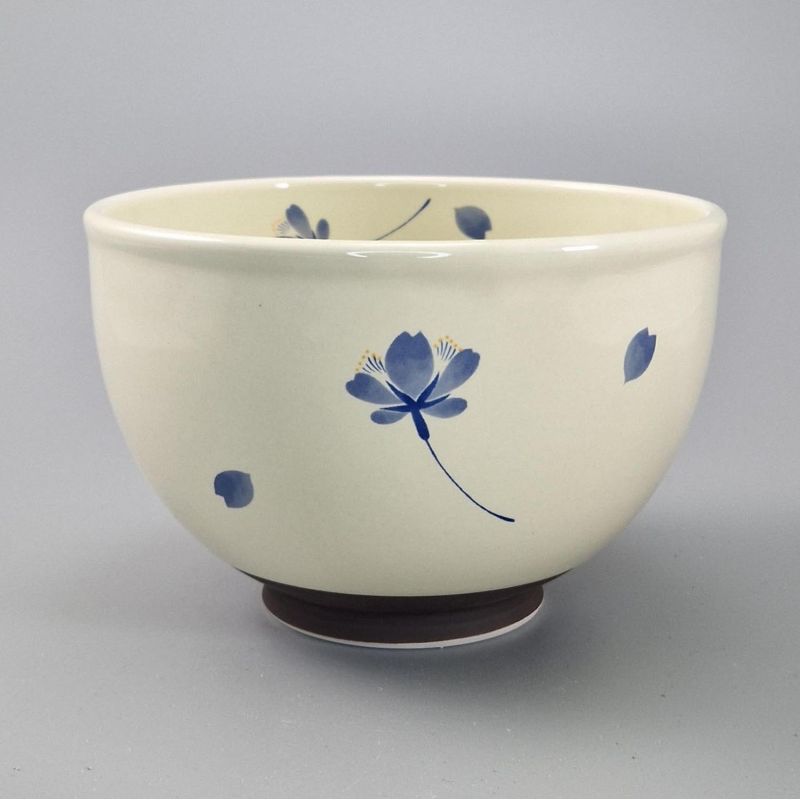Bol japonais donburi en céramique blanc motif fleur bleur - AO SAKURA - 13cm