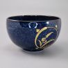 Ciotola donburi in ceramica giapponese, blu, motivo circolare dorato - KOGANE NO SHIZEN