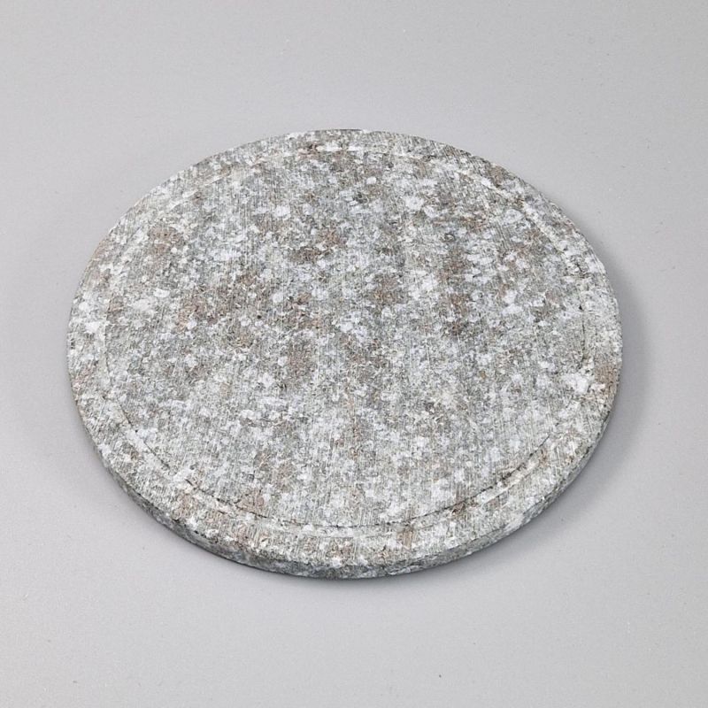Japanese round gray stone plate - ISHI