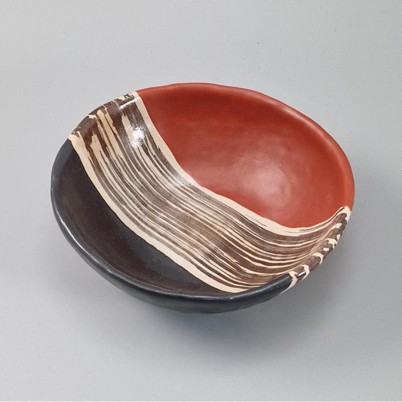 Kleine japanische Platte aus brauner und ziegelroter Keramik - TORIKORORU