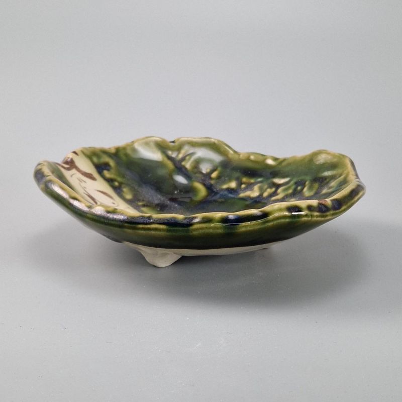 Kleine japanische Keramikschale, beige und grün - ORIBE