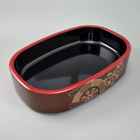 Oval sushi tray in resin, black and glittery copper, GOSHOGURUMA, wheel