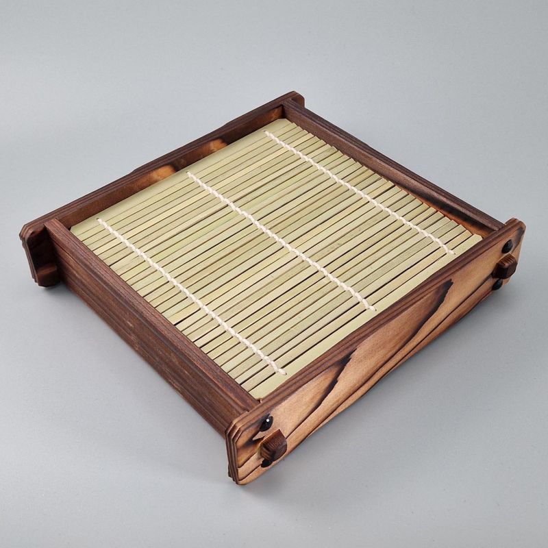 Holzteller für japanische Nudeln, ZARU, Bambusmatte