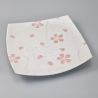 Piatto quadrato in ceramica giapponese, bianco con riflessi argento - SHIRUBA SAKURA