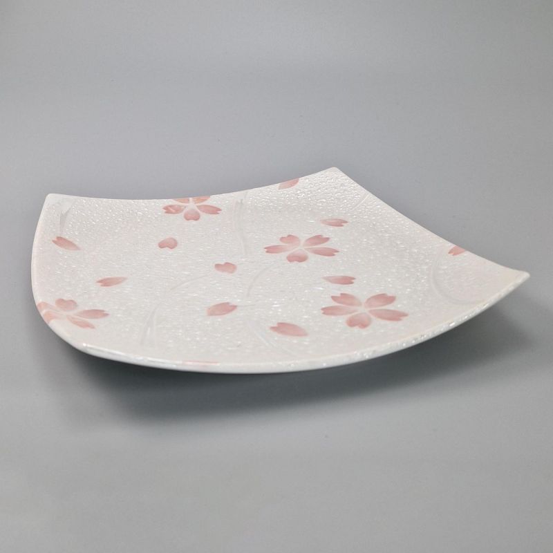Japanische quadratische Keramikplatte, weiß mit silbernen Reflexen - SHIRUBA SAKURA