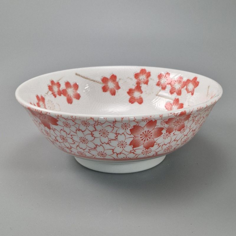 Ciotola di ramen in ceramica giapponese, bianca e rosa, SAKURA