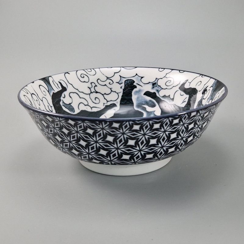 Ciotola ramen in ceramica giapponese, NINJA, bianco e nero
