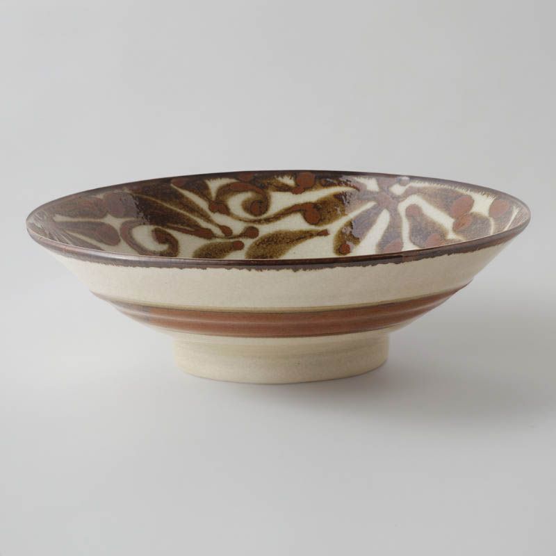 Tazón de ramen japonés de cerámica beige, SHITO, diseño de hojas oxidadas
